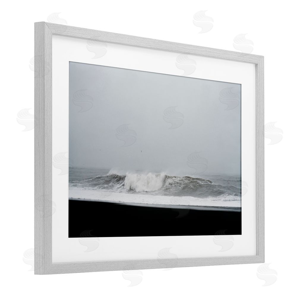 Jade Sharp Photo Black Sand Beach Waves Gray Framed Print Under Glass Art