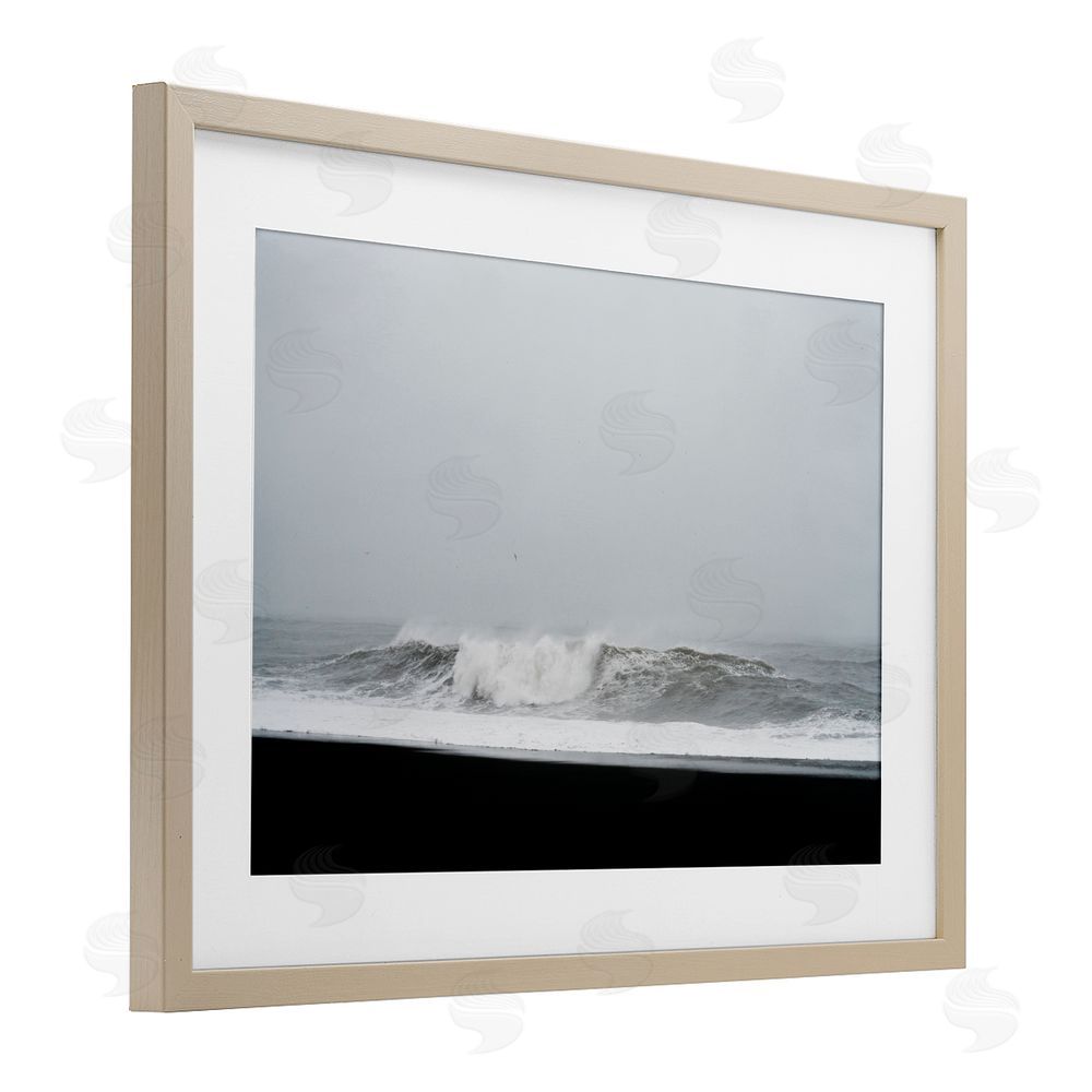 Jade Sharp Photo Black Sand Beach Waves Birch Framed Print Under Glass Art