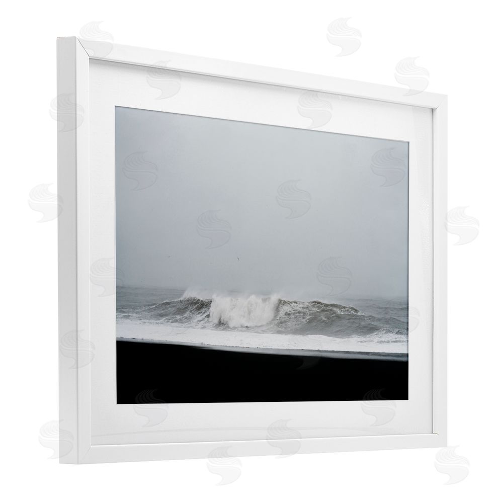 Jade Sharp Photo Black Sand Beach Waves White Framed Print Under Glass Art