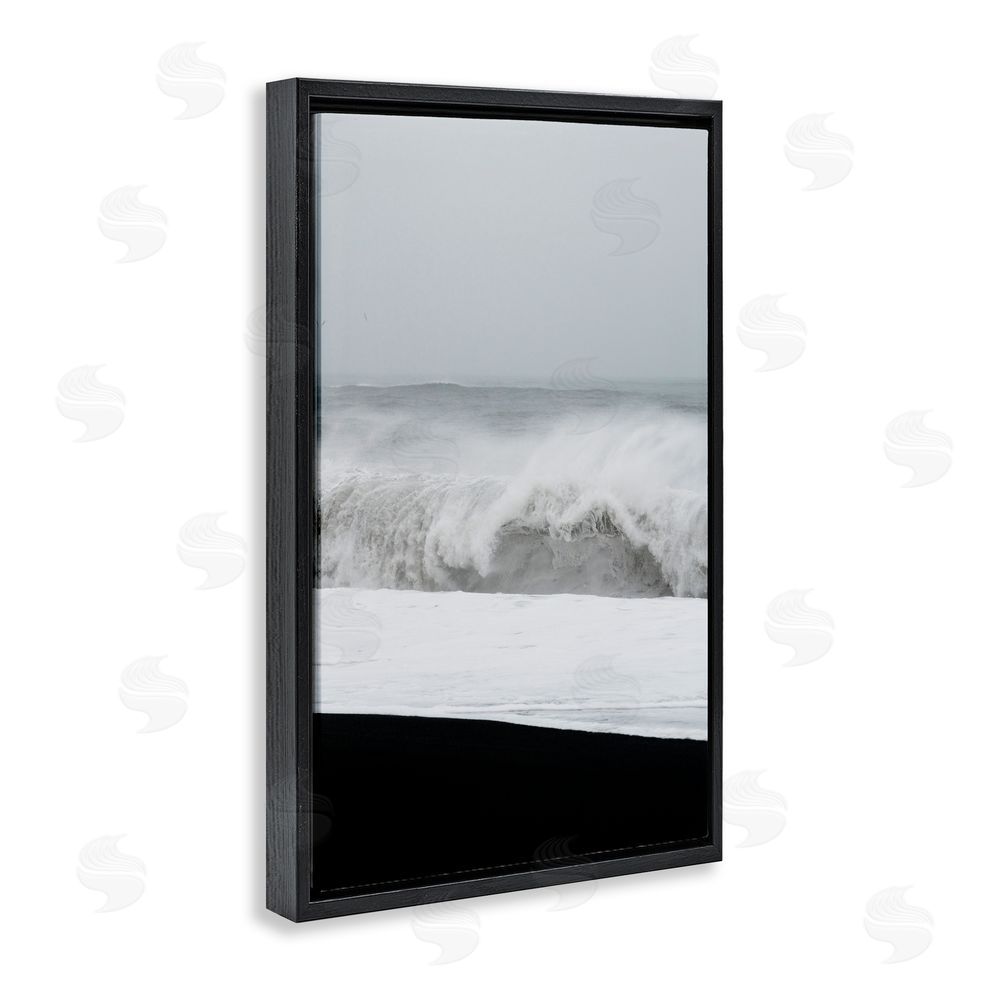 Jade Sharp Photo Beach Foam Crashing Black Floating Frame Canvas Wall Art Print