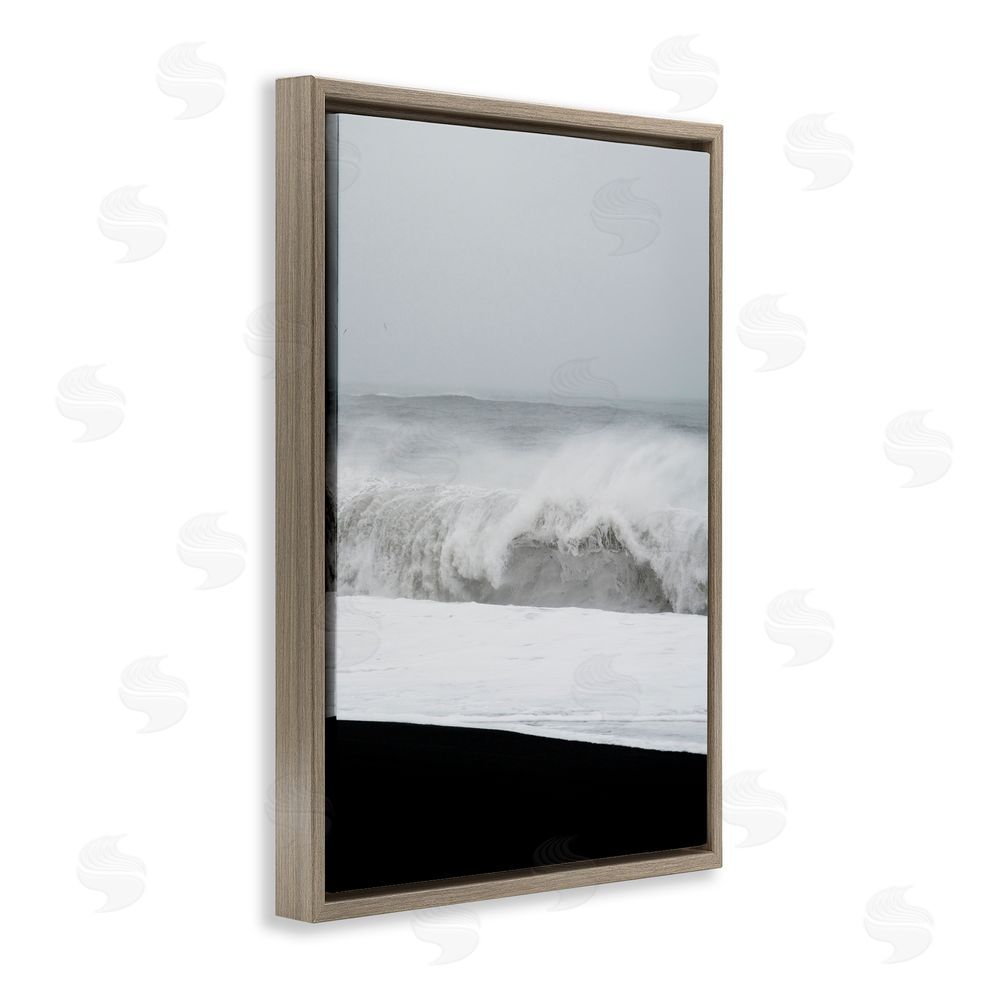 Jade Sharp Photo Beach Foam Crashing Brown Floating Frame Canvas Art Print
