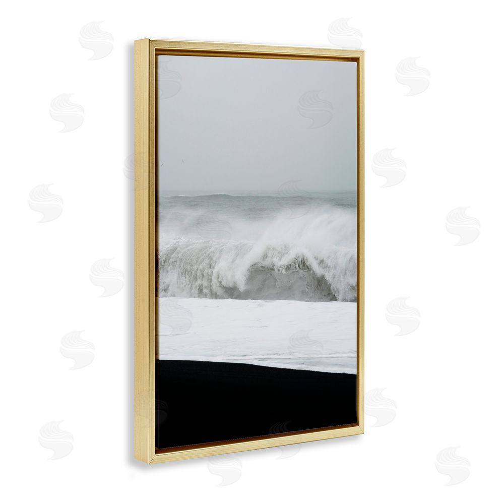 Jade Sharp Photo Beach Foam Crashing Gold Floating Frame Canvas Art Print