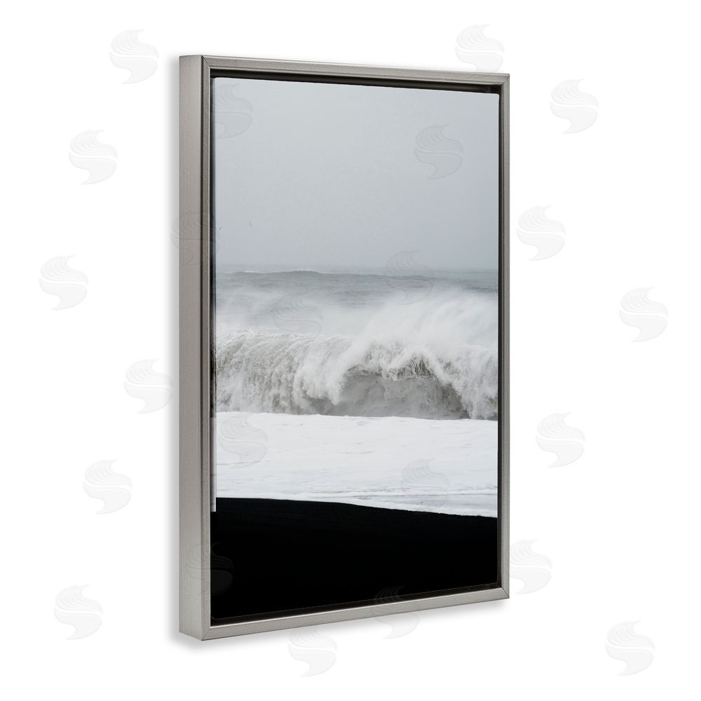 Jade Sharp Photo Beach Foam Crashing Gray Floating Frame Canvas Art Print