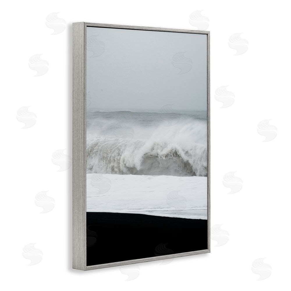 Jade Sharp Photo Beach Foam Crashing Gray Framed Giclee Art Print