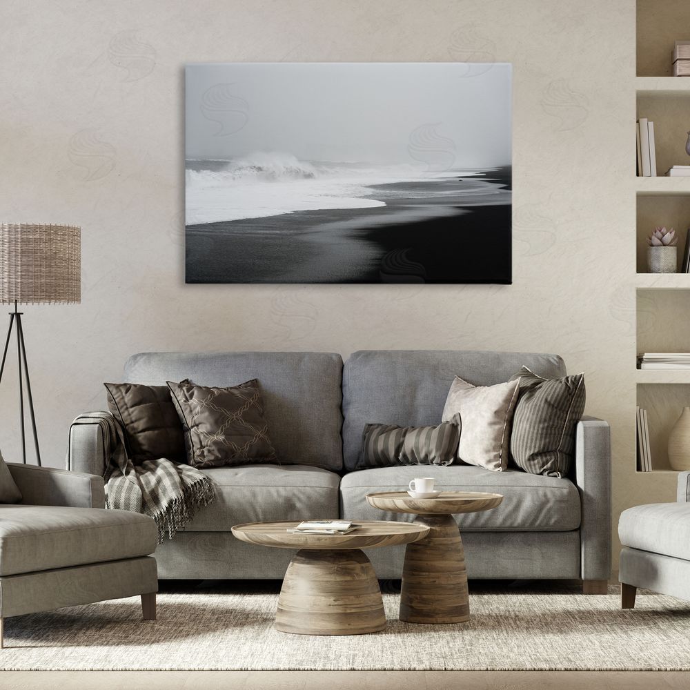 Jade Sharp Photo Cresting Waves Black Sand Coast Printed Wall Art in Room