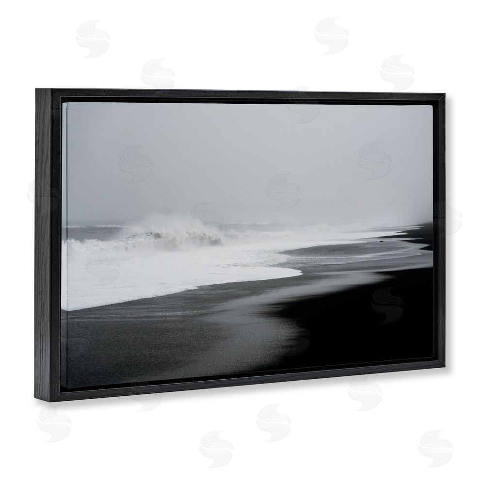 Jade Sharp Photo Cresting Waves Black Sand Coast Black Floating Frame Canvas Wall Art Print