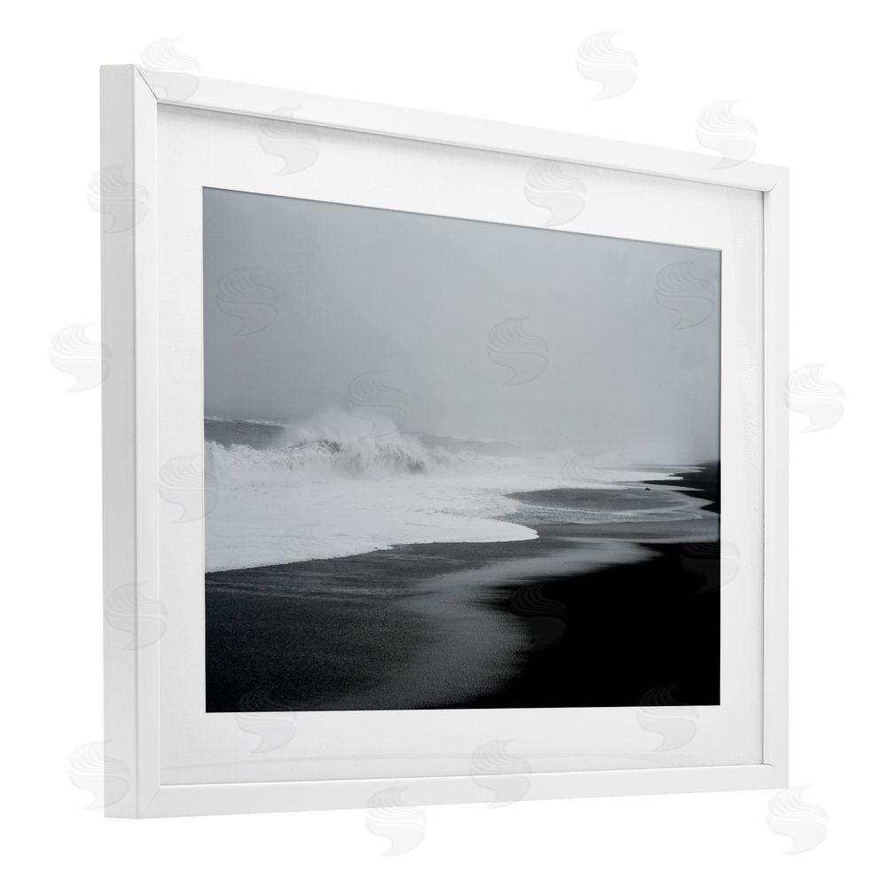Jade Sharp Photo Cresting Waves Black Sand Coast White Framed Print Under Glass Art