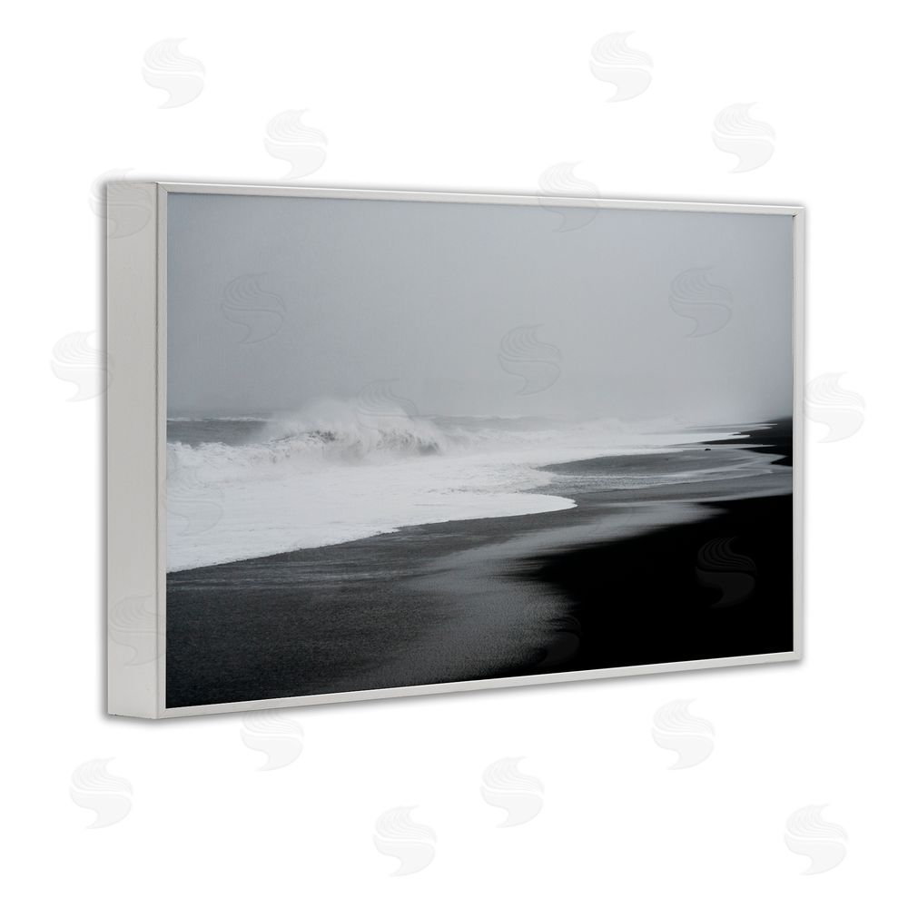 Jade Sharp Photo Cresting Waves Black Sand Coast White Frame Giclee Art Print
