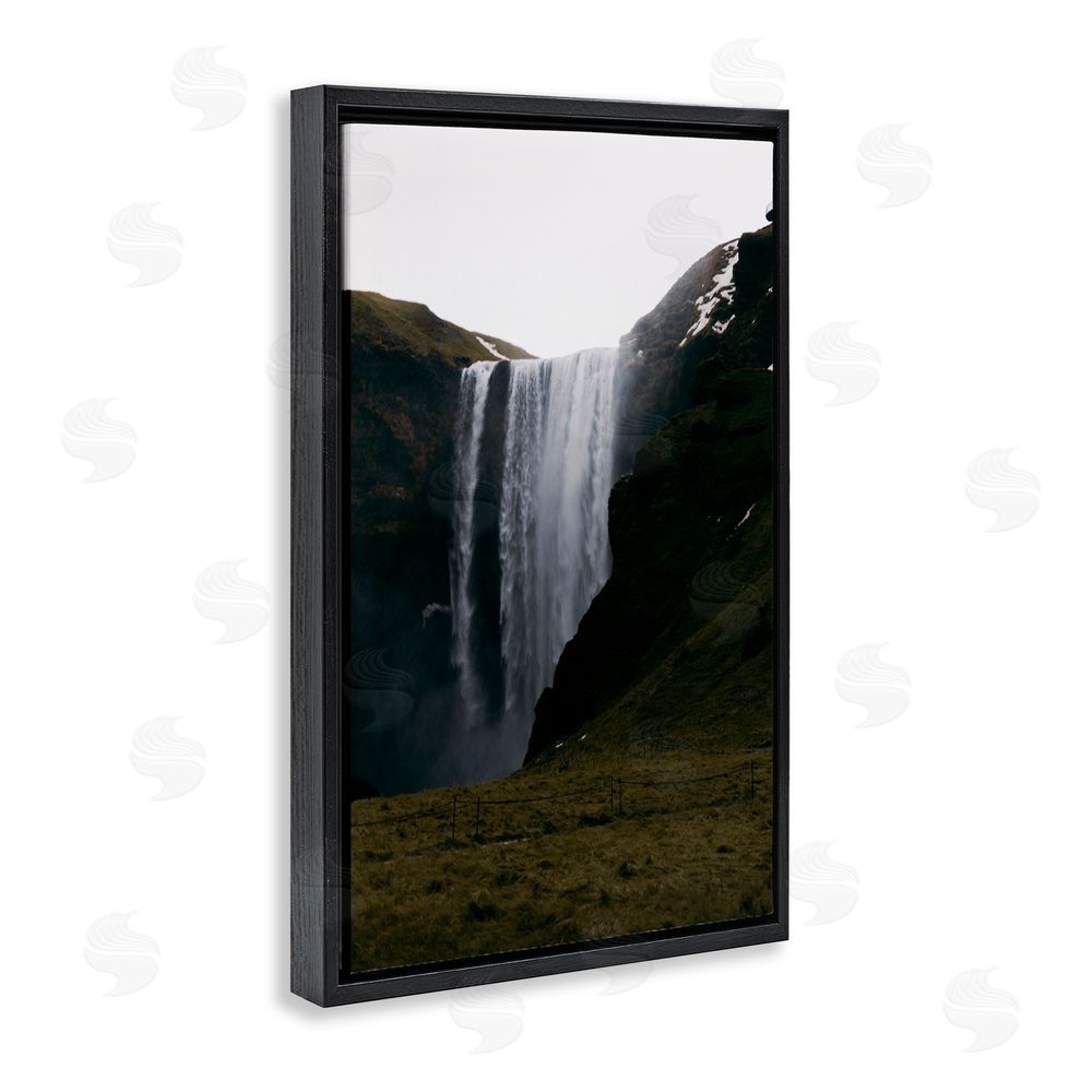 Jade Sharp Photo Crashing Icelandic Waterfall Black Floating Frame Canvas Wall Art Print