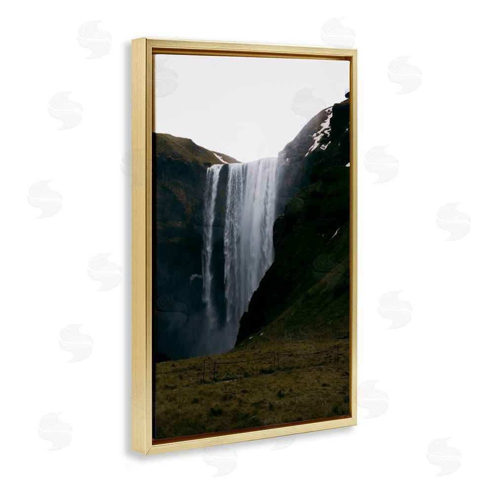 Jade Sharp Photo Crashing Icelandic Waterfall Gold Floating Frame Canvas Art Print