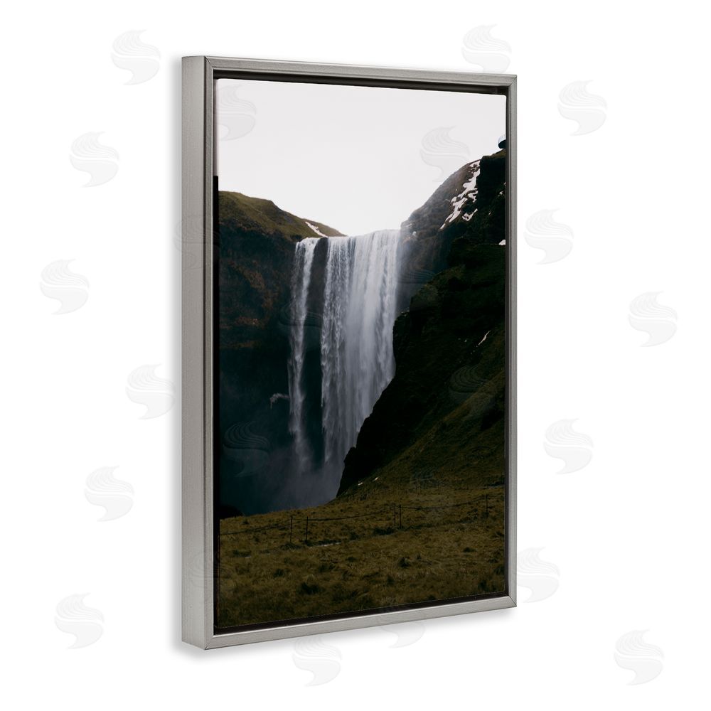 Jade Sharp Photo Crashing Icelandic Waterfall Gray Floating Frame Canvas Art Print
