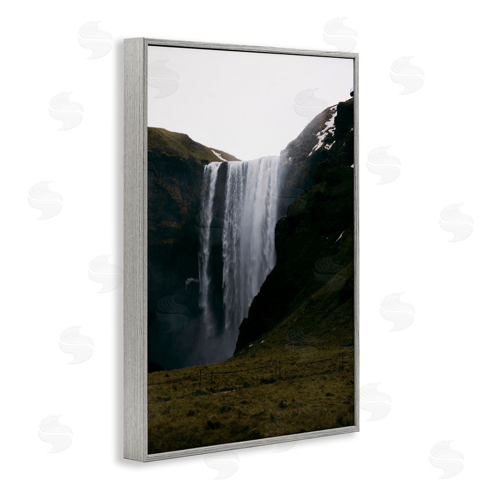 Jade Sharp Photo Crashing Icelandic Waterfall Gray Framed Giclee Art Print