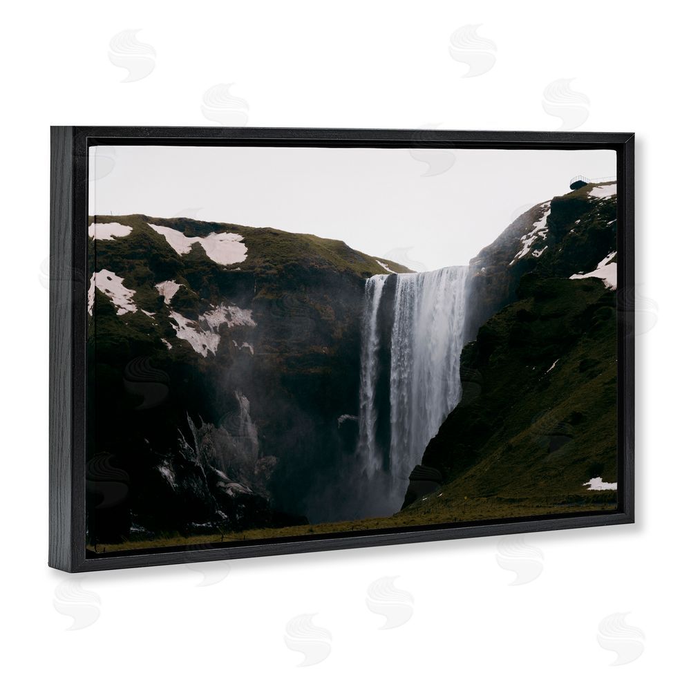 Jade Sharp Photo Serene Icelandic Waterfall Black Floating Frame Canvas Wall Art Print