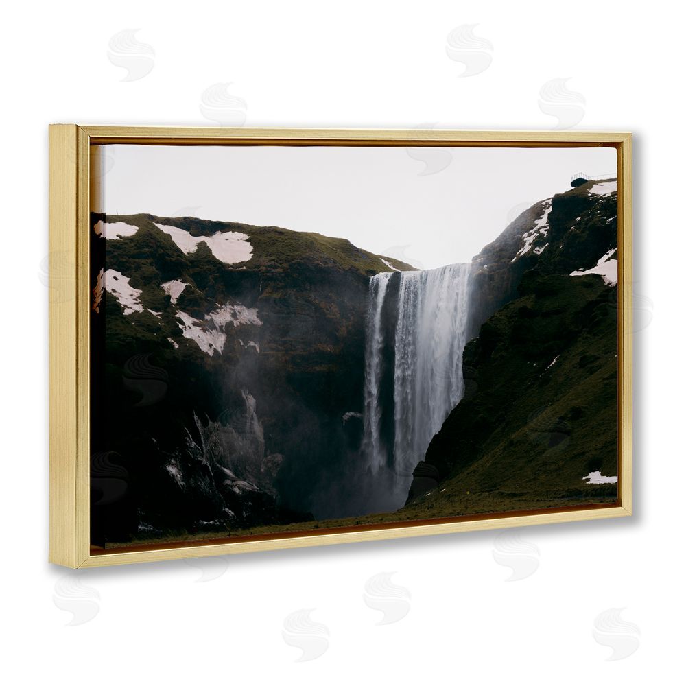 Jade Sharp Photo Serene Icelandic Waterfall Gold Floating Frame Canvas Art Print