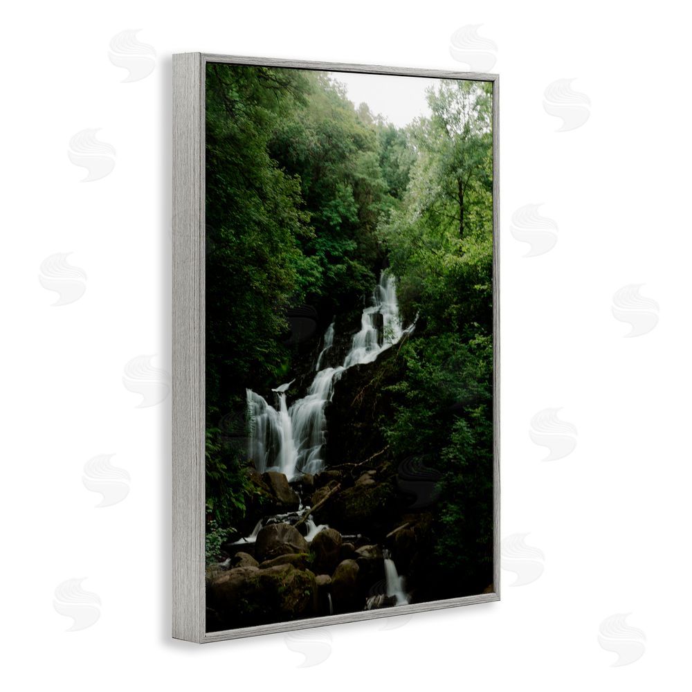 Jade Sharp Photo Cascading Waterfall in Forest Gray Framed Giclee Art Print