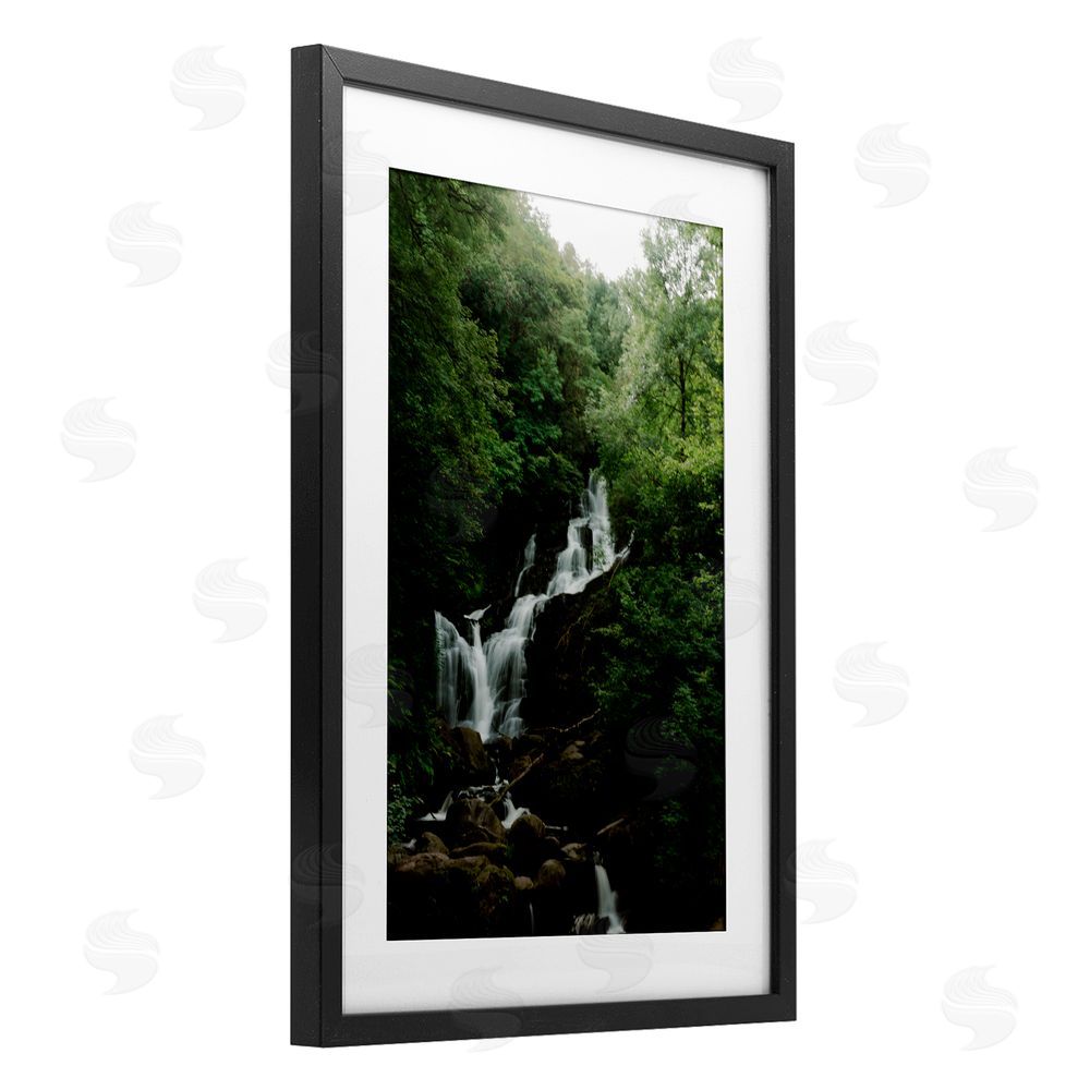 Jade Sharp Photo Cascading Waterfall in Forest Black Framed Print Under Glass Art