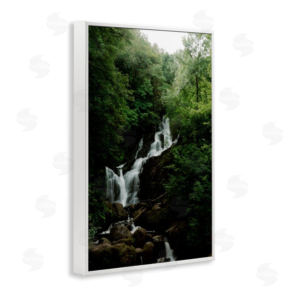 Jade Sharp Photo Cascading Waterfall in Forest White Frame Giclee Art Print