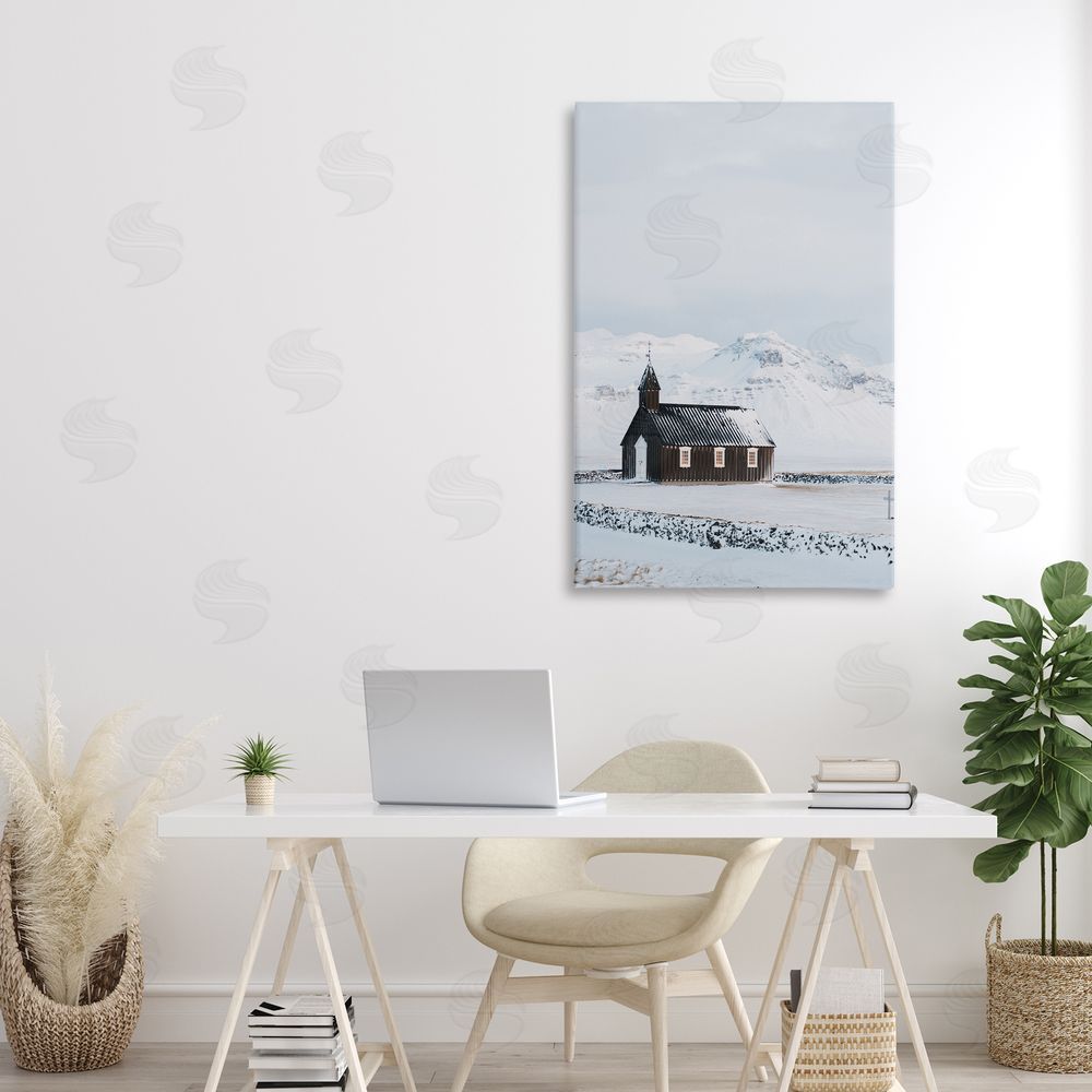 Jade Sharp Photo Icelandic Church Snowscape Printed Wall Art in Room
