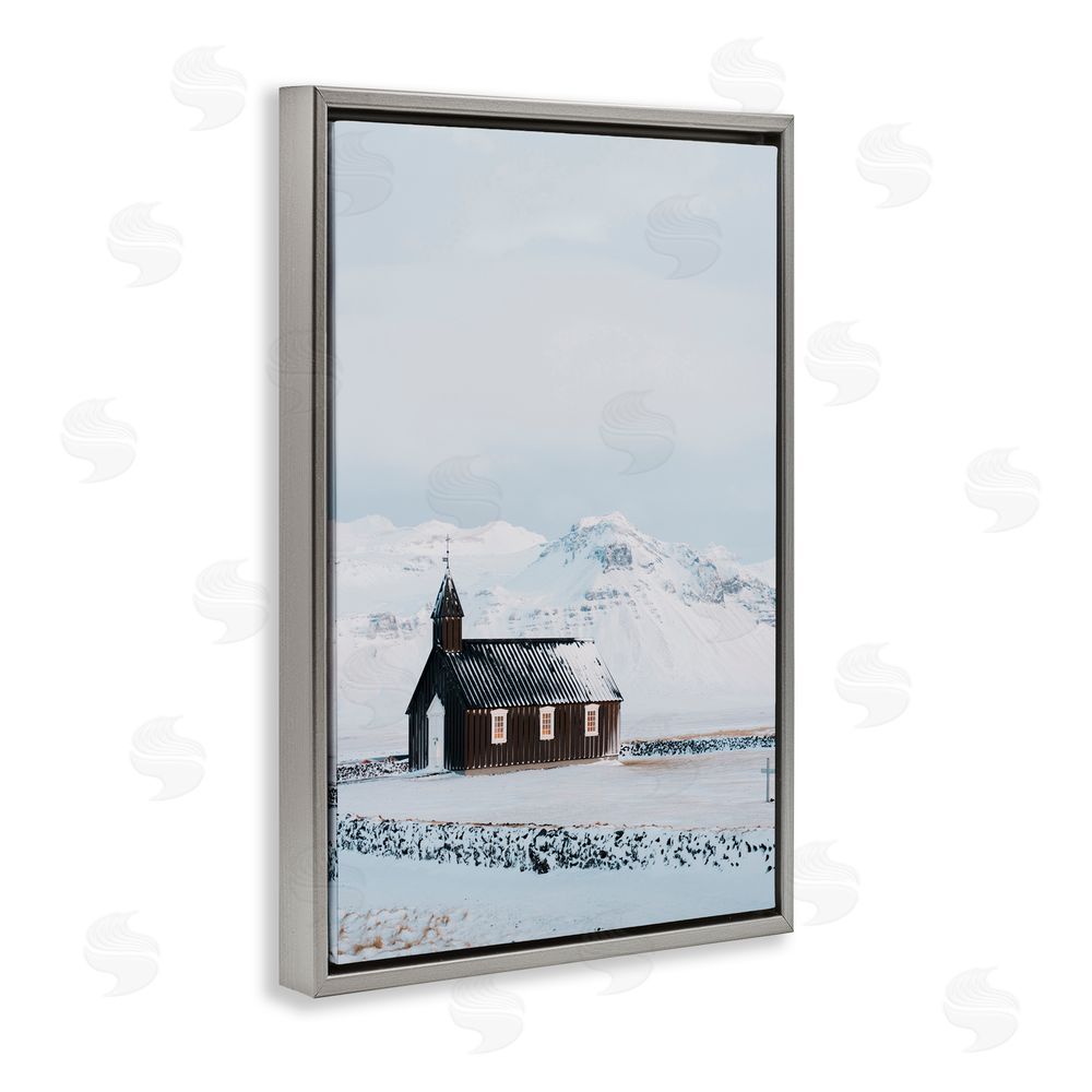 Jade Sharp Photo Icelandic Church Snowscape Gray Floating Frame Canvas Art Print