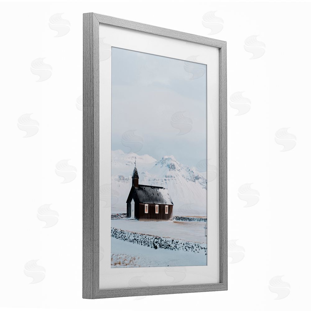 Jade Sharp Photo Icelandic Church Snowscape Gray Framed Print Under Glass Art