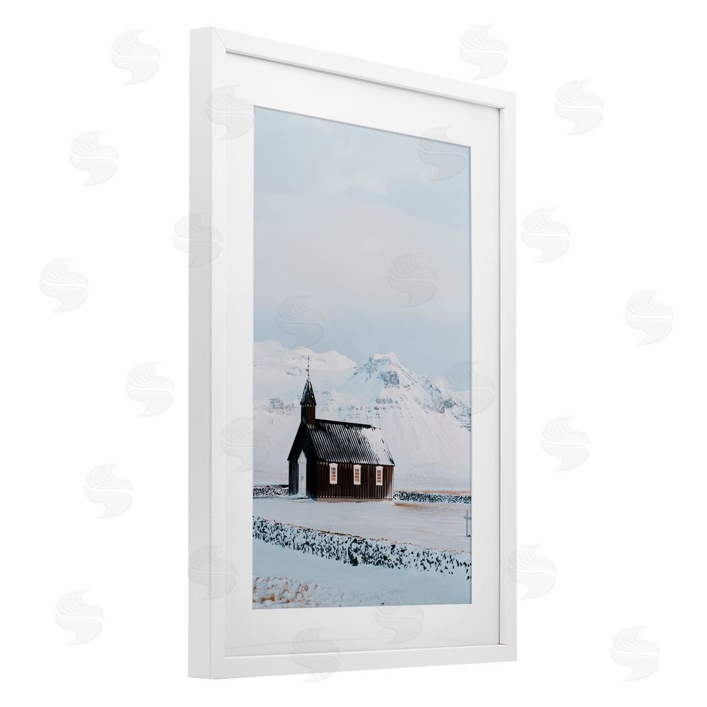 Jade Sharp Photo Icelandic Church Snowscape White Framed Print Under Glass Art