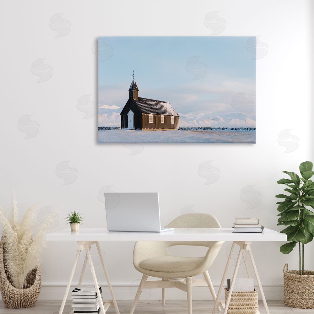 Jade Sharp Photo Church on Vast Snowscape Printed Wall Art in Room