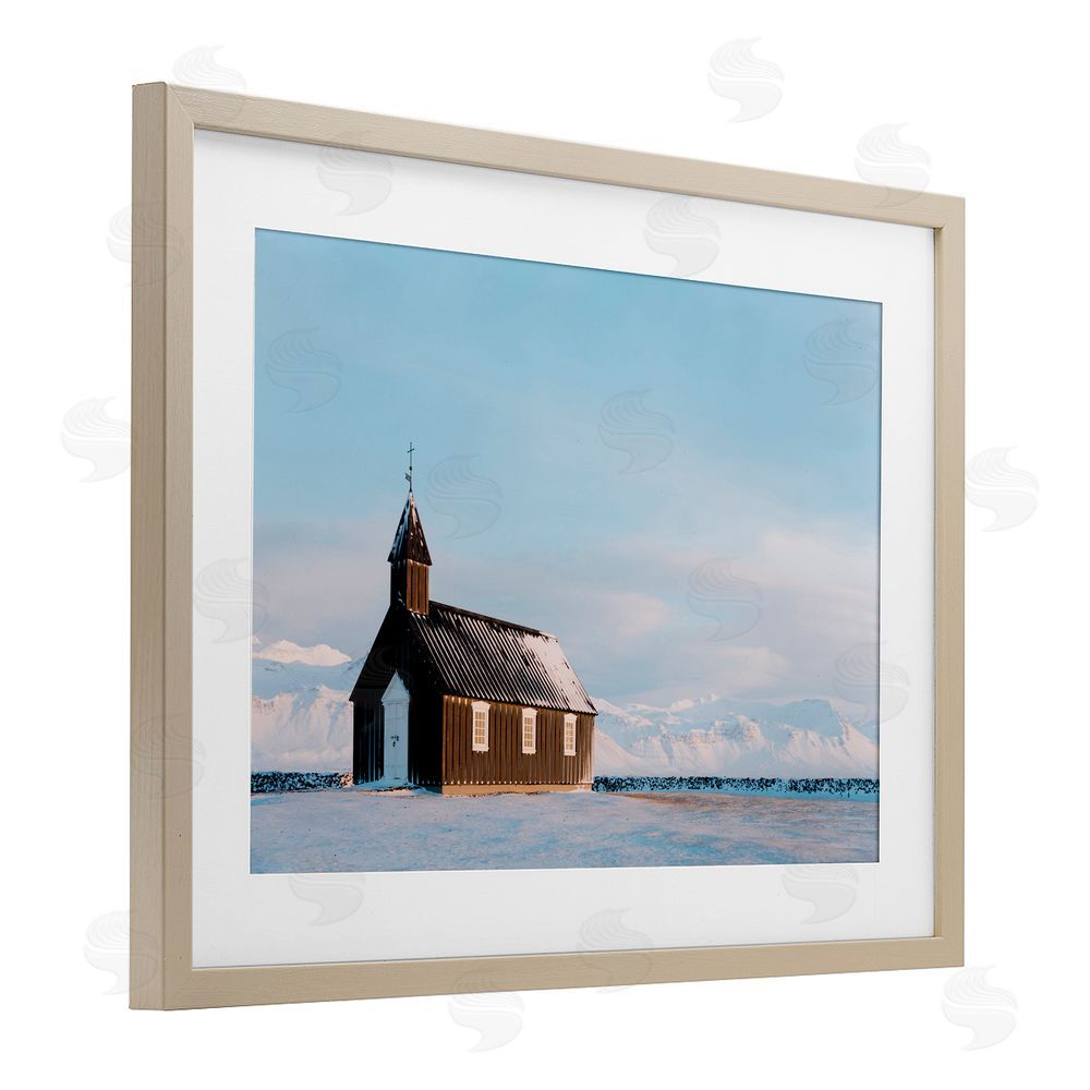 Jade Sharp Photo Church on Vast Snowscape Birch Framed Print Under Glass Art