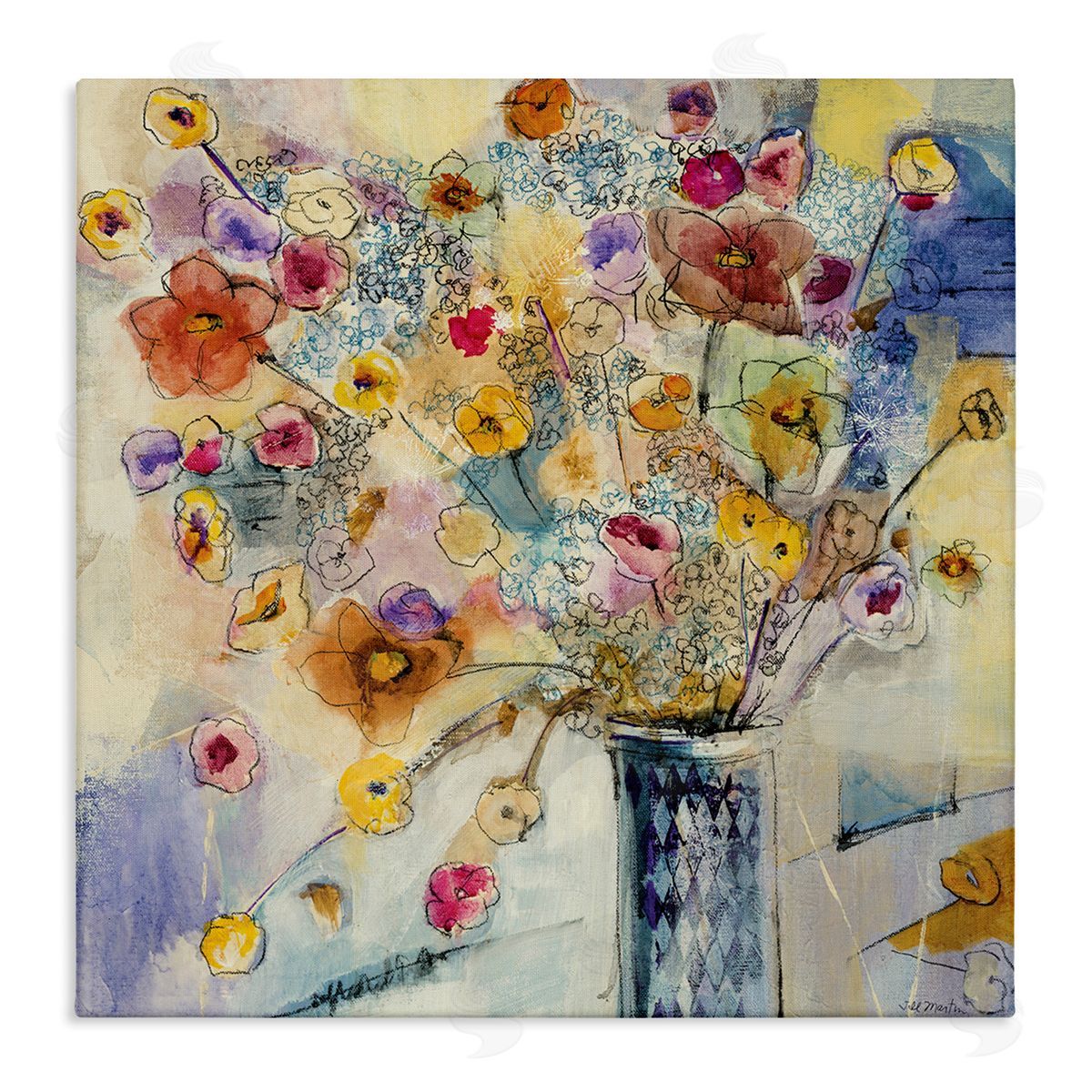 Chaotic Flowers Line Drawing Canvas Wall Art, Home Decor by Third and Wall