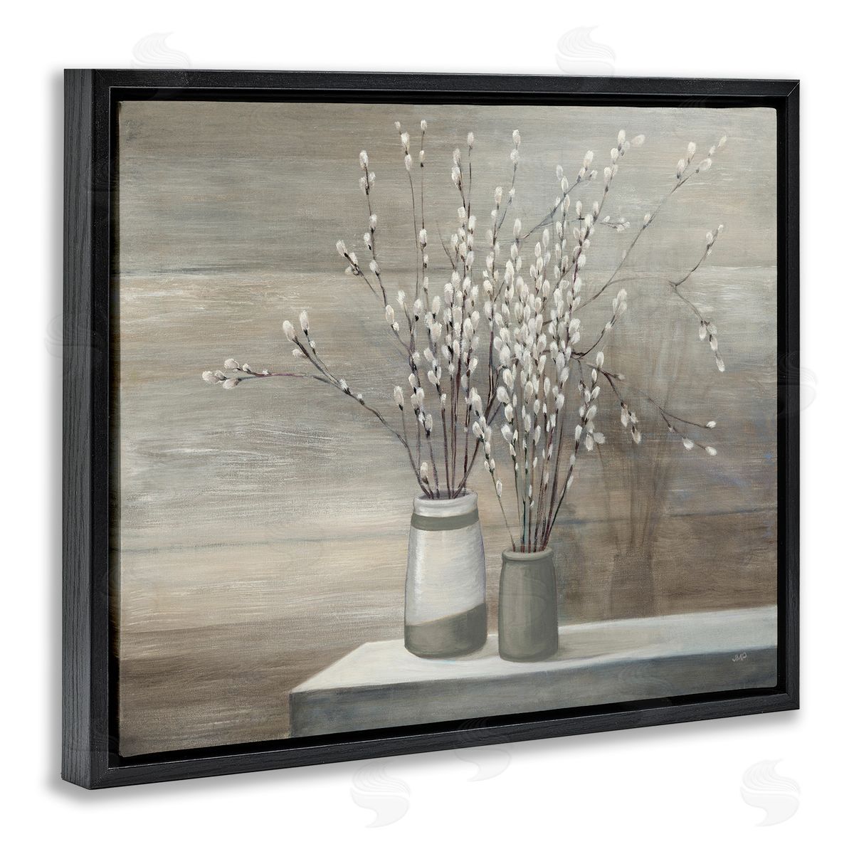 Pussy Willow Still Life Black Floating Frame Canvas Wall Art, Home Decor by Wild Apple