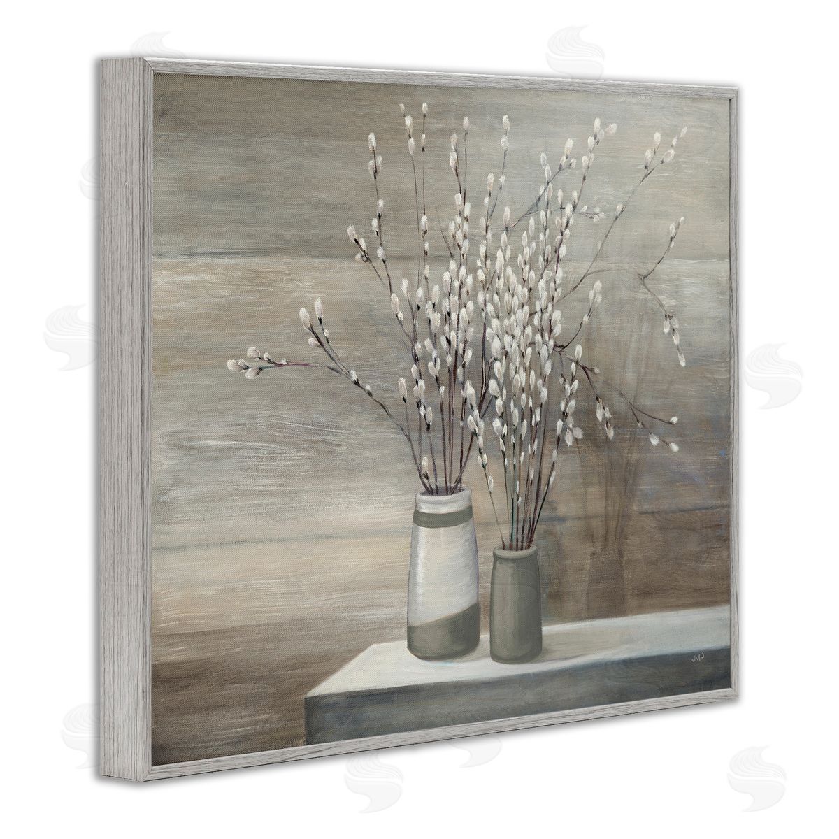 Pussy Willow Still Life Grey Frame Print Wall Art, Home Decor by Wild Apple