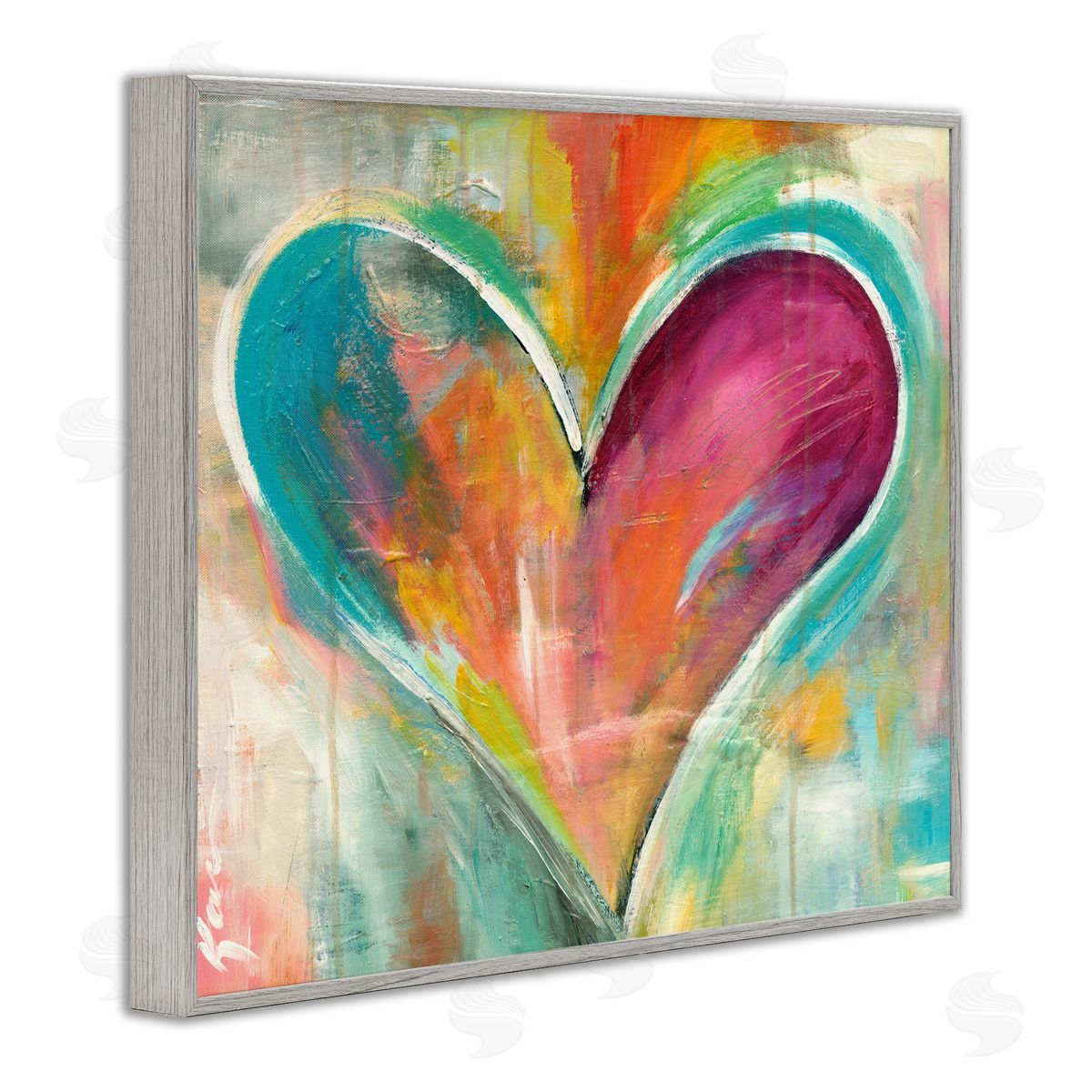 Abstract Textural Heart Painting Grey Frame Print Wall Art, Home Decor by Kami Lerner