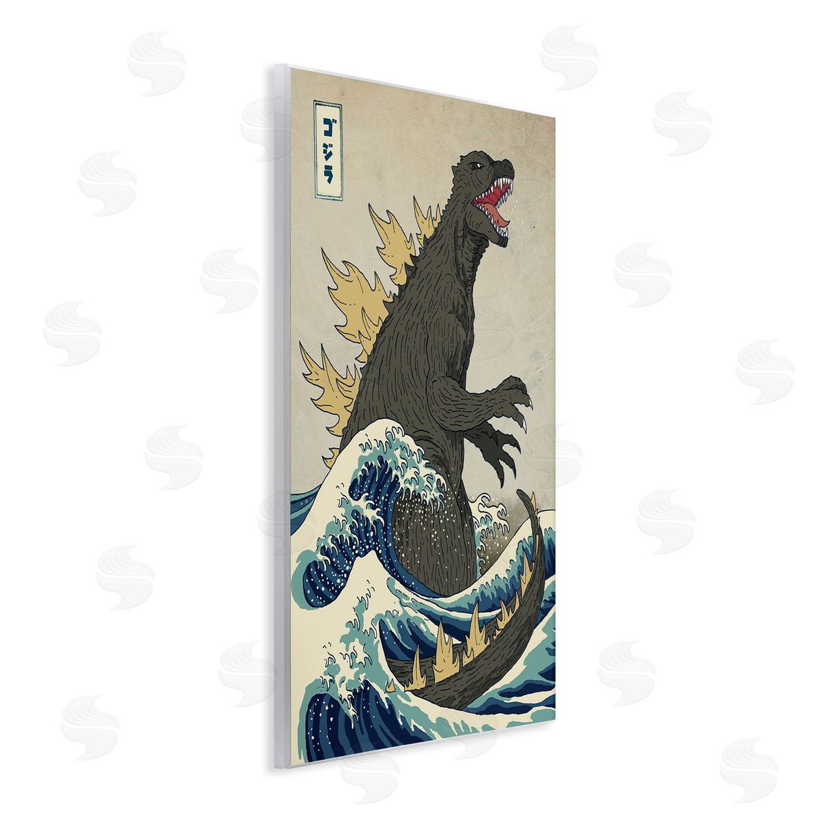 Nautical Godzilla Eastern Style Illustration Wood Plaque Wall Art, Home Decor by Michael Buxton