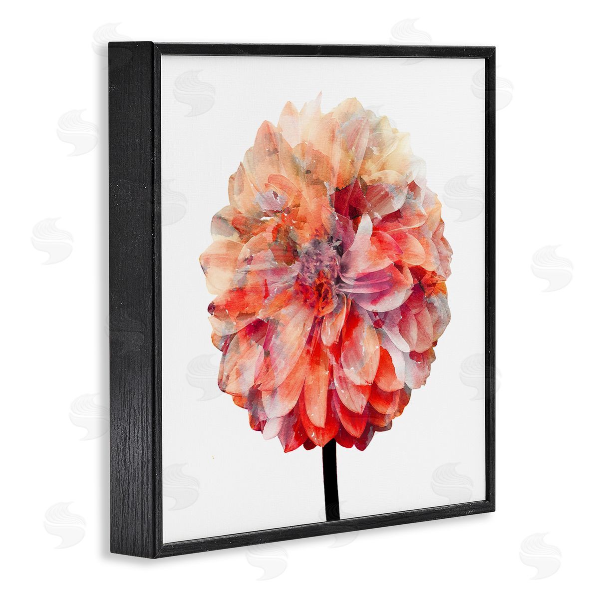 Bright Coral Watercolor Bloom Black Frame Print Wall Art, Home Decor by Kimberly Allen