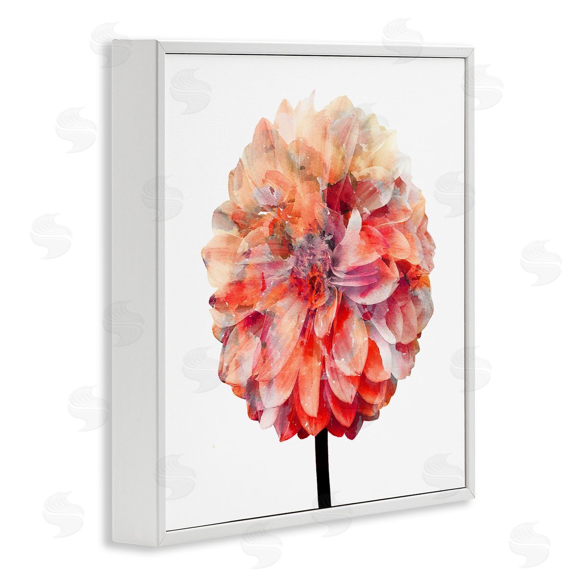 Bright Coral Watercolor Bloom White Frame Print Wall Art, Home Decor by Kimberly Allen