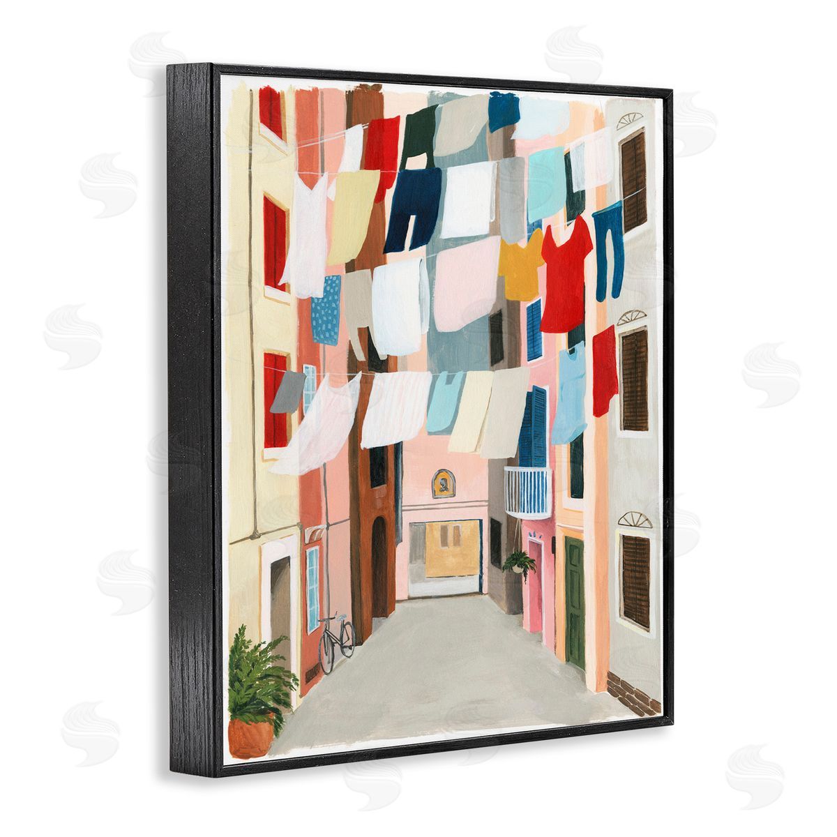 Laundry Clothesline Between Apartments Black Frame Print Wall Art, Home Decor by Grace Popp