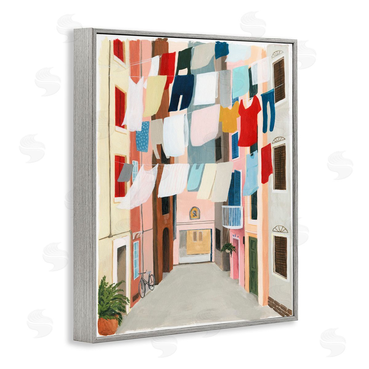 Laundry Clothesline Between Apartments Grey Frame Print Wall Art, Home Decor by Grace Popp