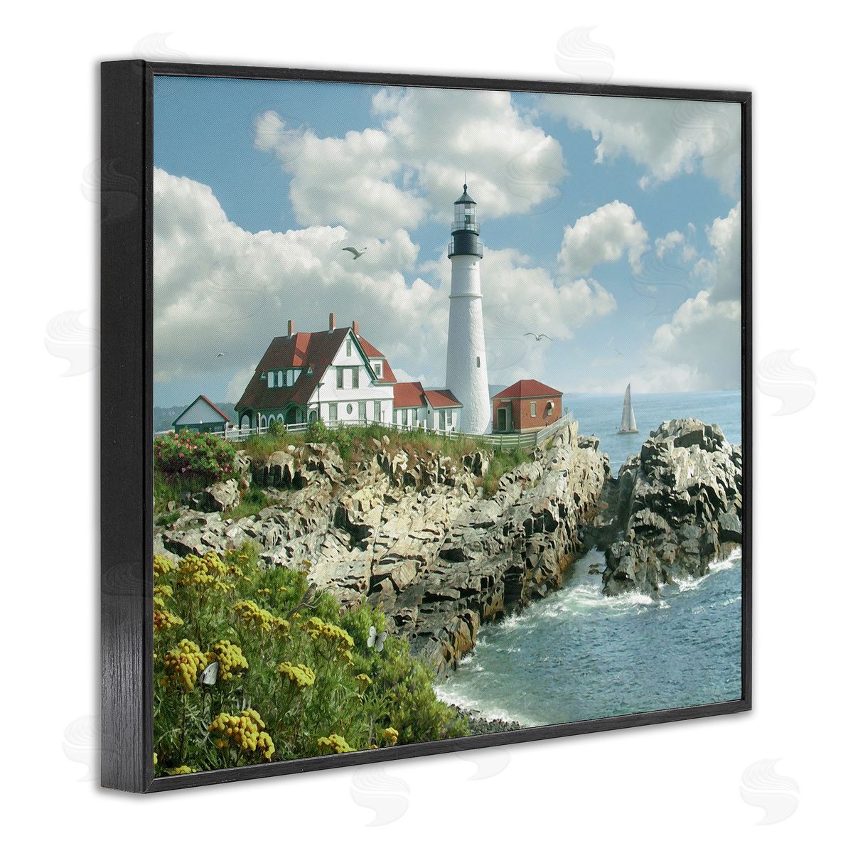 Portland Lighthouse Peninsula Scene Black Frame Print Wall Art, Home Decor by Alan Giana & Company