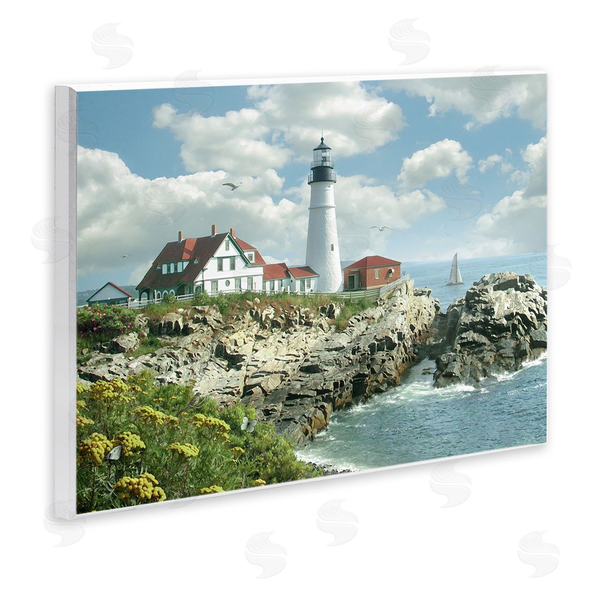 Portland Lighthouse Peninsula Scene Wood Plaque Wall Art, Home Decor by Alan Giana & Company