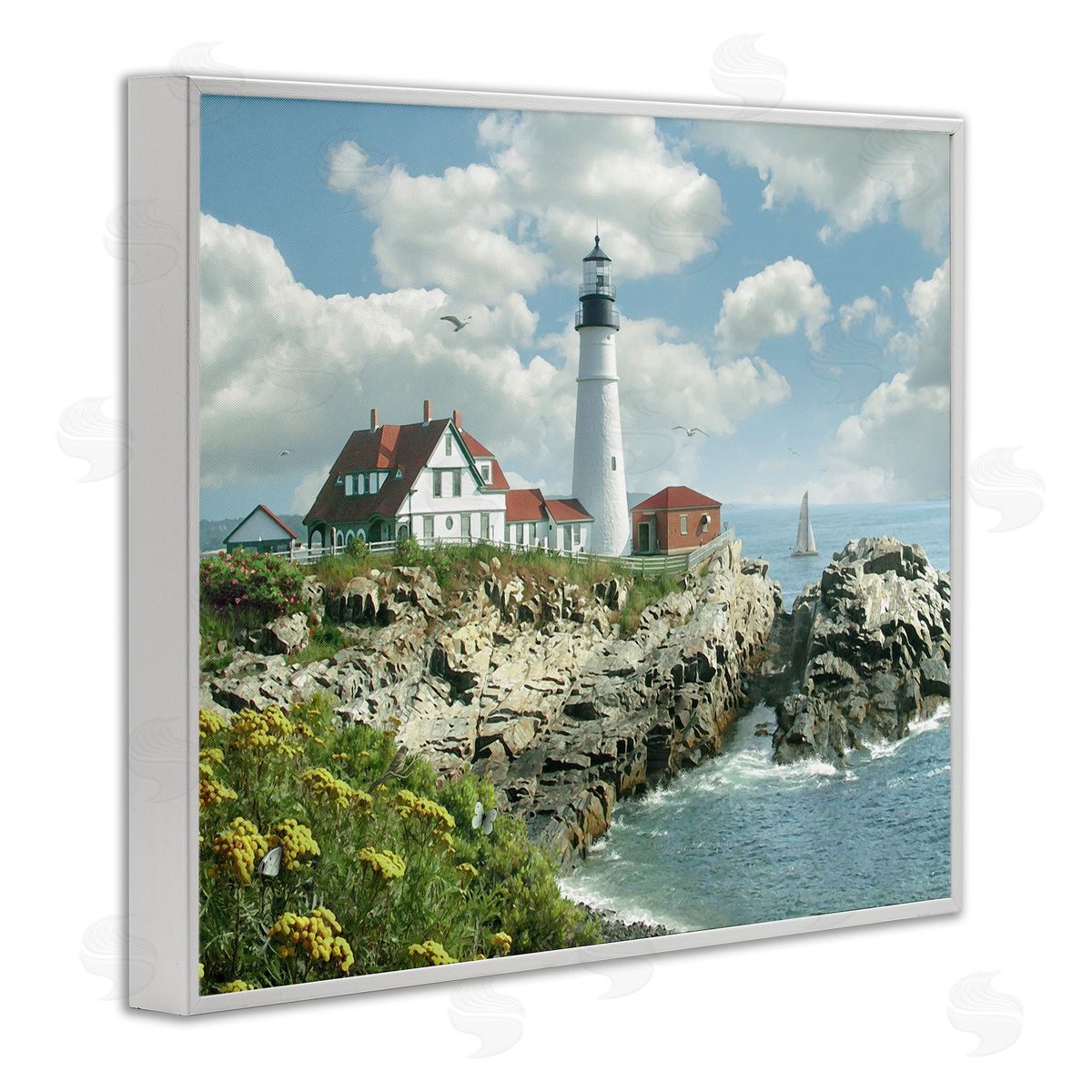 Portland Lighthouse Peninsula Scene White Frame Print Wall Art, Home Decor by Alan Giana & Company