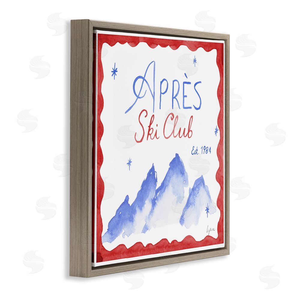 Lucille Price Red & Blue Apres Ski Club Brown Floating Frame Canvas Wall Art Print