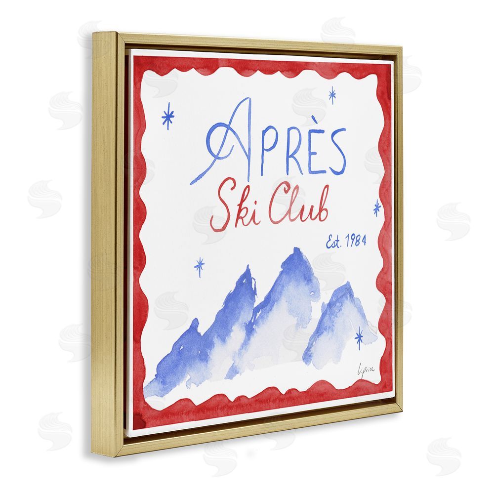 Lucille Price Red & Blue Apres Ski Club Gold Floating Frame Canvas Wall Art Print