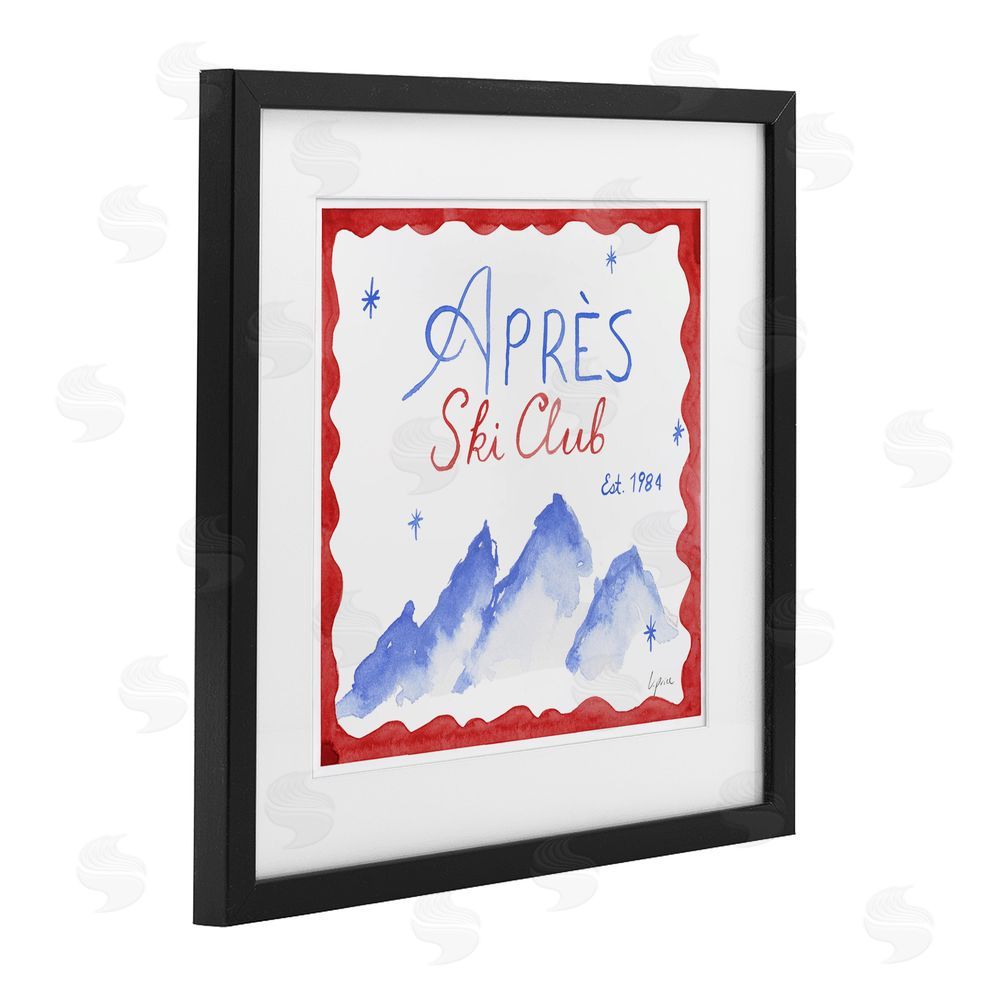 Lucille Price Red & Blue Apres Ski Club Black Framed Print Under Glass with White Mat Wall Art