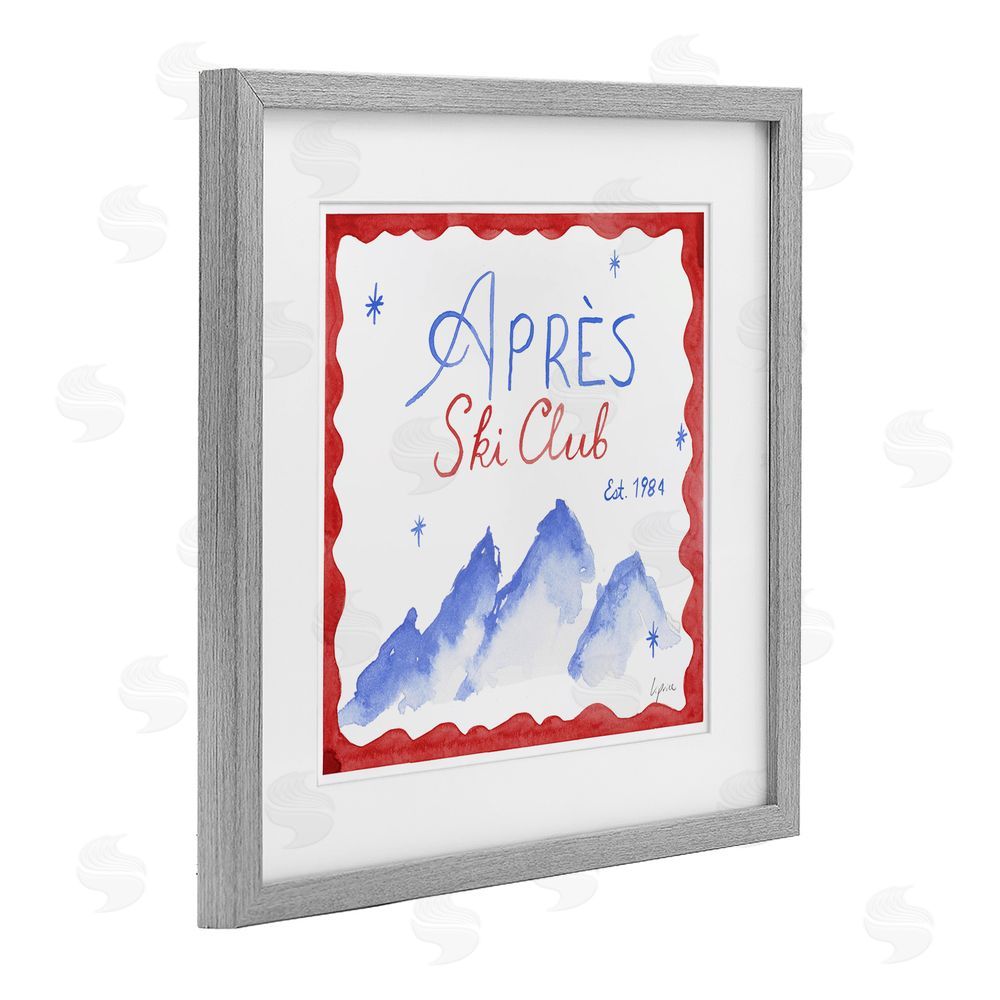 Lucille Price Red & Blue Apres Ski Club Gray Framed Print Under Glass with White Mat Wall Art