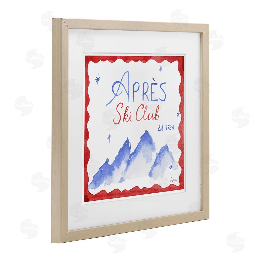 Lucille Price Red & Blue Apres Ski Club Birch Framed Print Under Glass with White Mat Wall Art