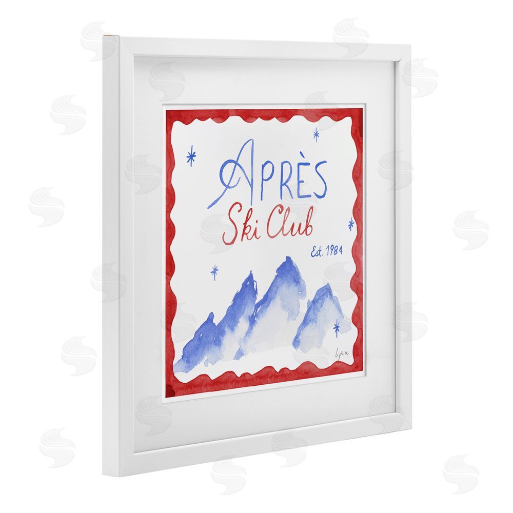 Lucille Price Red & Blue Apres Ski Club White Framed Print Under Glass with Mat Wall Art