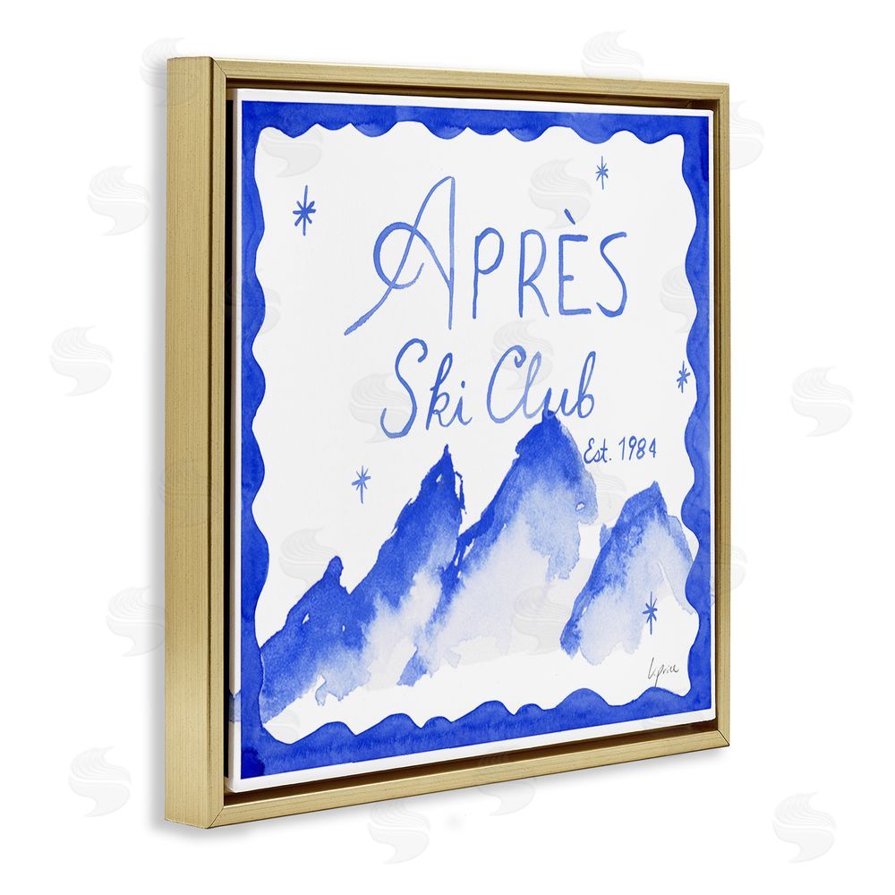Lucille Price Apres Ski in Blue Tones Gold Floating Frame Canvas Wall Art Print