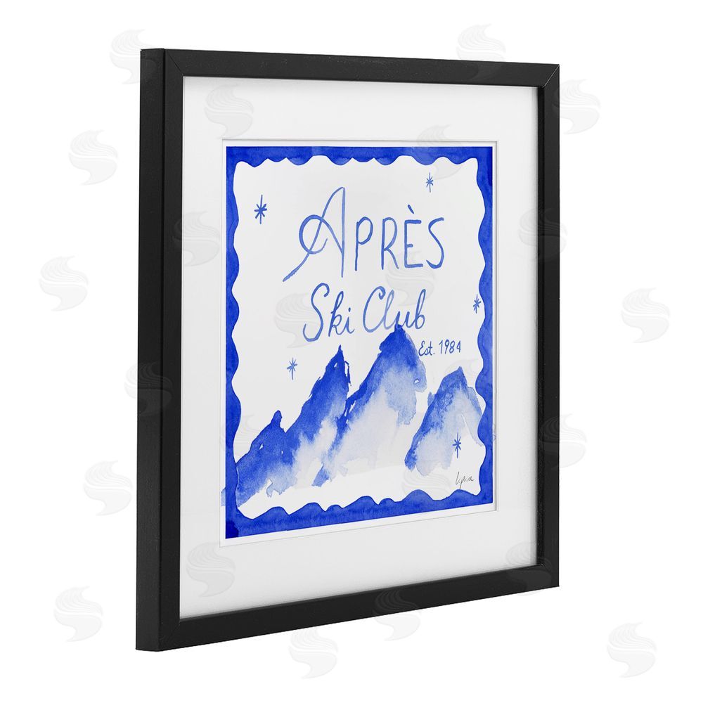 Lucille Price Apres Ski in Blue Tones Black Framed Print Under Glass with White Mat Wall Art