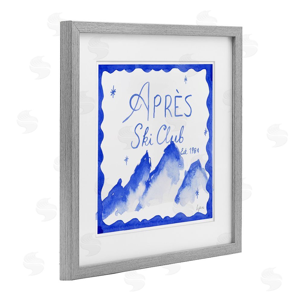 Lucille Price Apres Ski in Blue Tones Gray Framed Print Under Glass with White Mat Wall Art