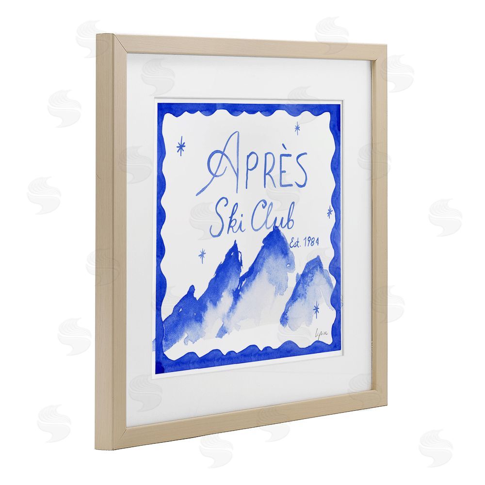 Lucille Price Apres Ski in Blue Tones Birch Framed Print Under Glass with White Mat Wall Art