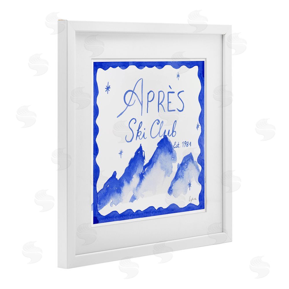Lucille Price Apres Ski in Blue Tones White Framed Print Under Glass with Mat Wall Art